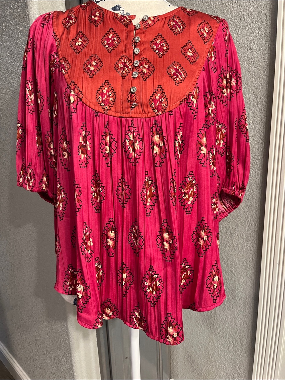 Anthropologie Pink and Rust Boho Button-Front Tunic Top